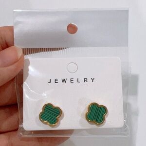 Green Four-leaf Enamel Stud Earrings